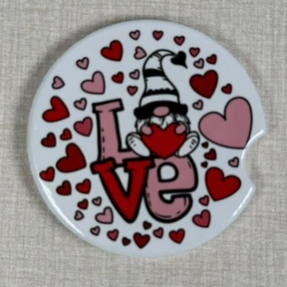 Custom Absorbent Ceramic Car Coasters For Cup Holders - Valentine's Day / Gnomes - Picture 2 of 3